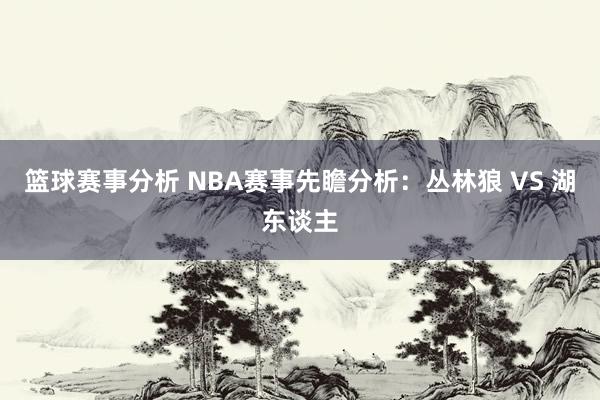 篮球赛事分析 NBA赛事先瞻分析：丛林狼 VS 湖东谈主